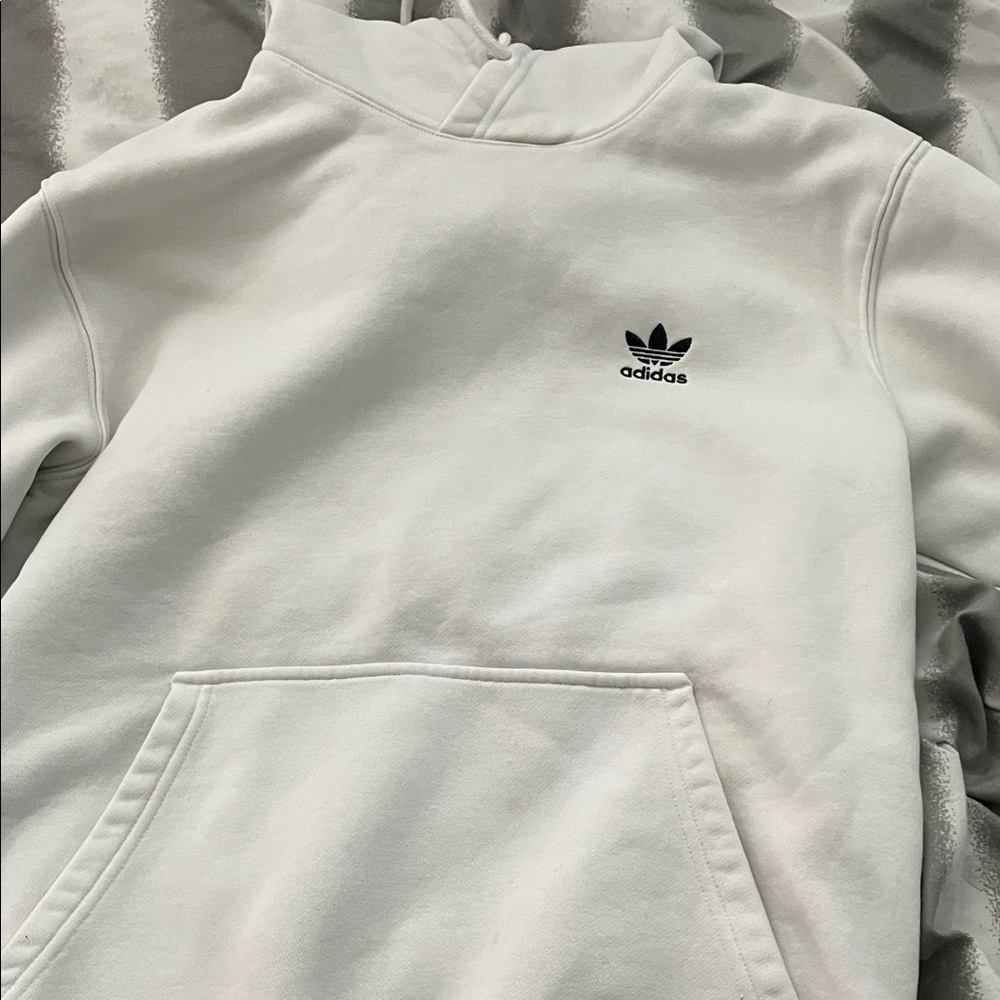 Adidas Classic White Hoodie with Black Emblem